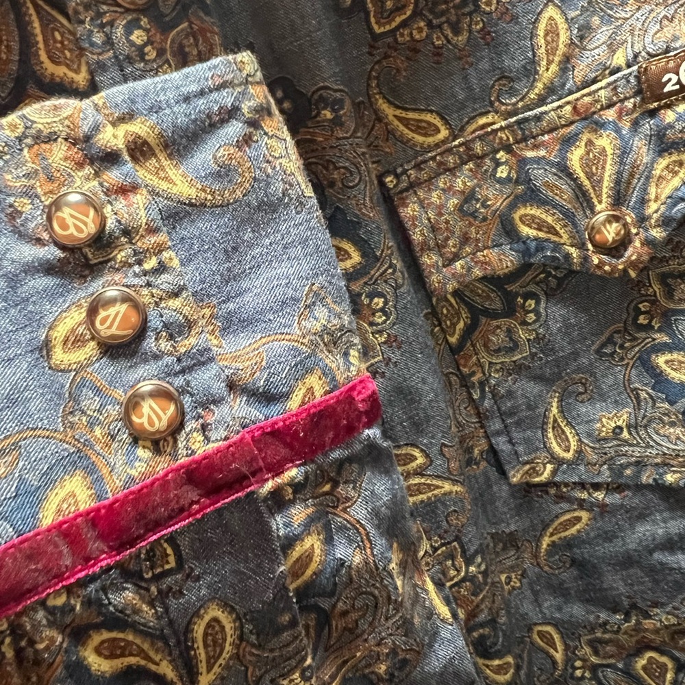 2OH (Two Old Hippies) Denim Paisley Women’s Western Snap Button Top